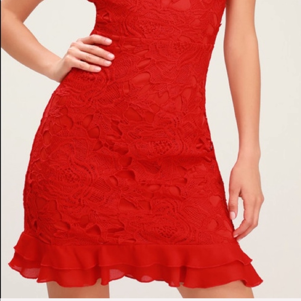 Lulus Deep In Love Red Ruffled Lace Dress - Picture 8 of 9